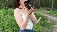 Sexy brunette teen outdoor masturbation