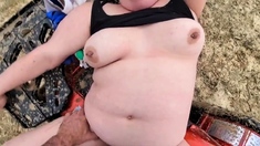 Sexy BBW takes public creampie on 4wheeler