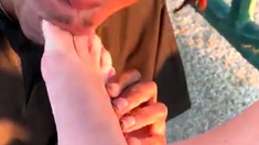 Amateur Foot Fetish Girlfriend Sucks and gives a Footjob