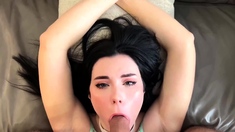 Busty Brunette's Deepthroat and Anal Adventure in Lingerie