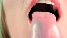 Close-up Tongue Teasing Blowjob by Blonde Amateur Milf