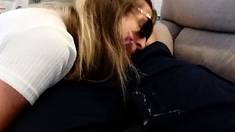 Blonde Babe's Clothes Ruined By Extreme Bukkake Before Work