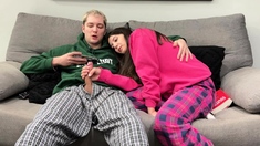 Step Brother Watch Porn And Jerk Off Next To Step Sister!