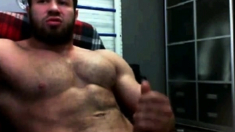 Hairy Muscle Hunk Cums